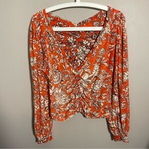 Free People Say the Word Ruched Floral Boho Top Size M